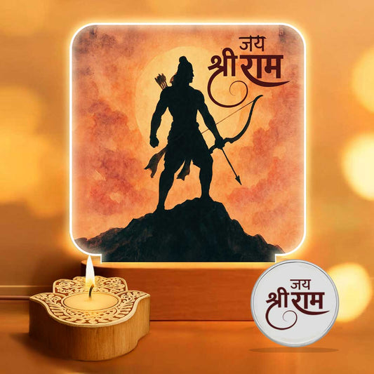 Jai Shree Ram LED Lamp with Coin – Lord Ram Decorative Night Light for Diwali, Ram Navami & Festive Gifting