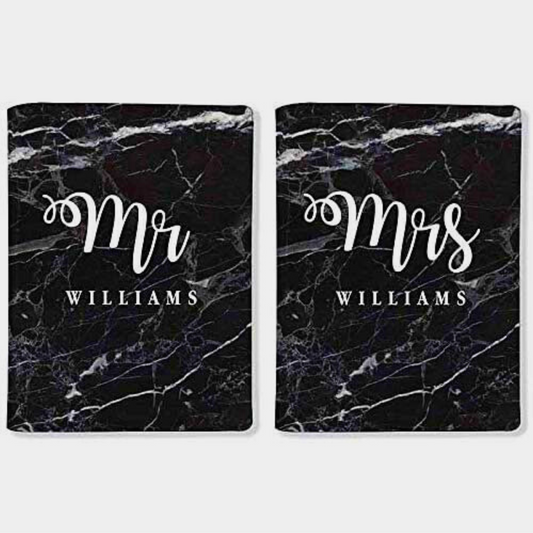 Nutcase Personalised Passport Covers for Couples Travel Holder for Men Women Set of 2 - Black Marble