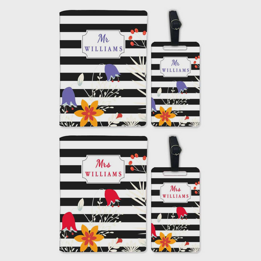 Personalised Passport Cover Luggage Tag for Couples - Mr Mrs Passport Holder and Luggage Tags Gift Set
