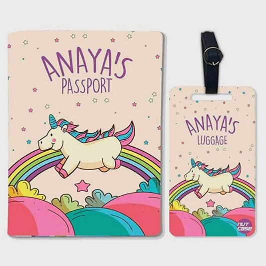 Personalized Passport Cover Suitcase Tag Set - Unicorn
