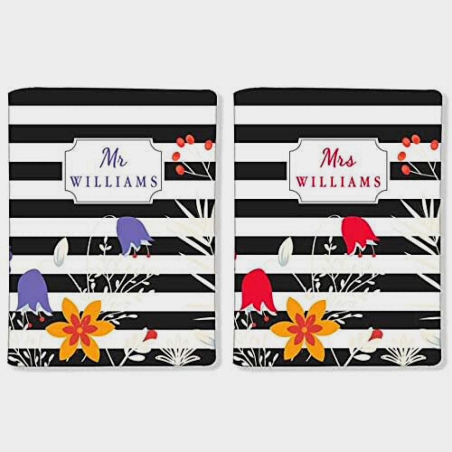 Nutcase Couple Passport Cover with Name for Men Women-Black Stripes Floral