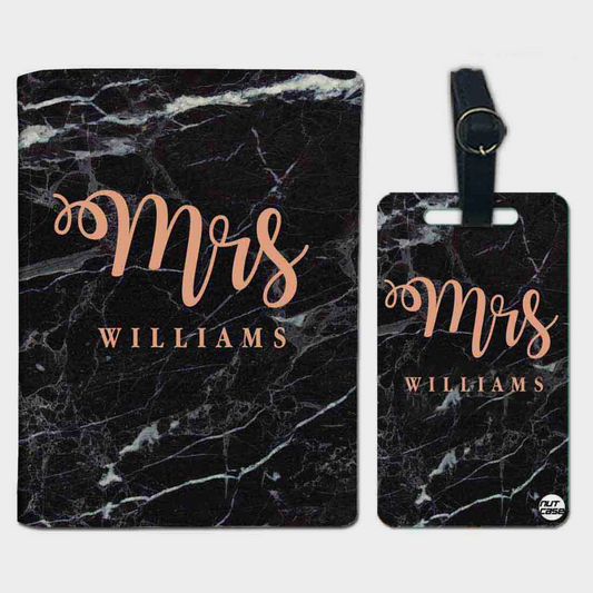 Personalised Passport Cover Luggage Tag Set - Mrs Black Marble