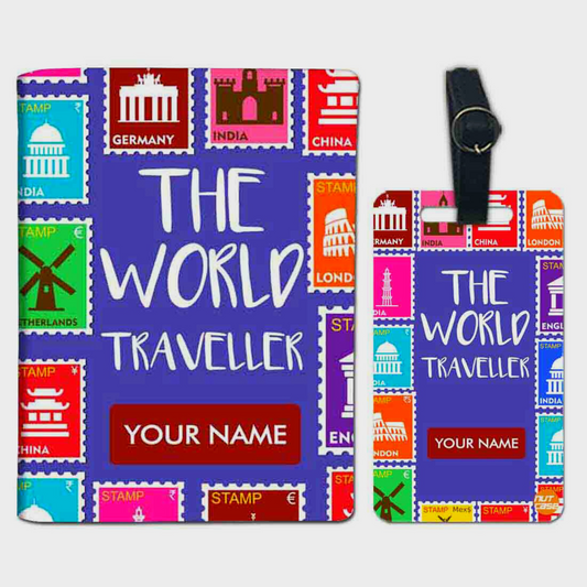 Personalised Passport Cover and Baggage Tag Combo - The World Traveller