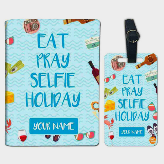 Customized Passport Cover Travel Luggage Tag - Eat Pray Holiday