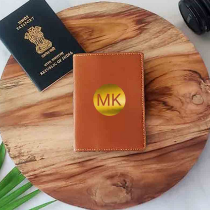 PU Leather Passport Cover Personalized for Men - Circle Initials