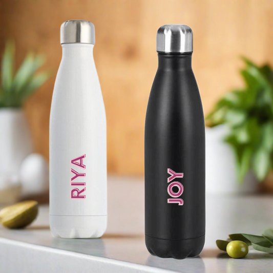 Custom Stainless Steel Water Bottle - Colored Name On Cola Shape Bottle 500ml - Set of 2