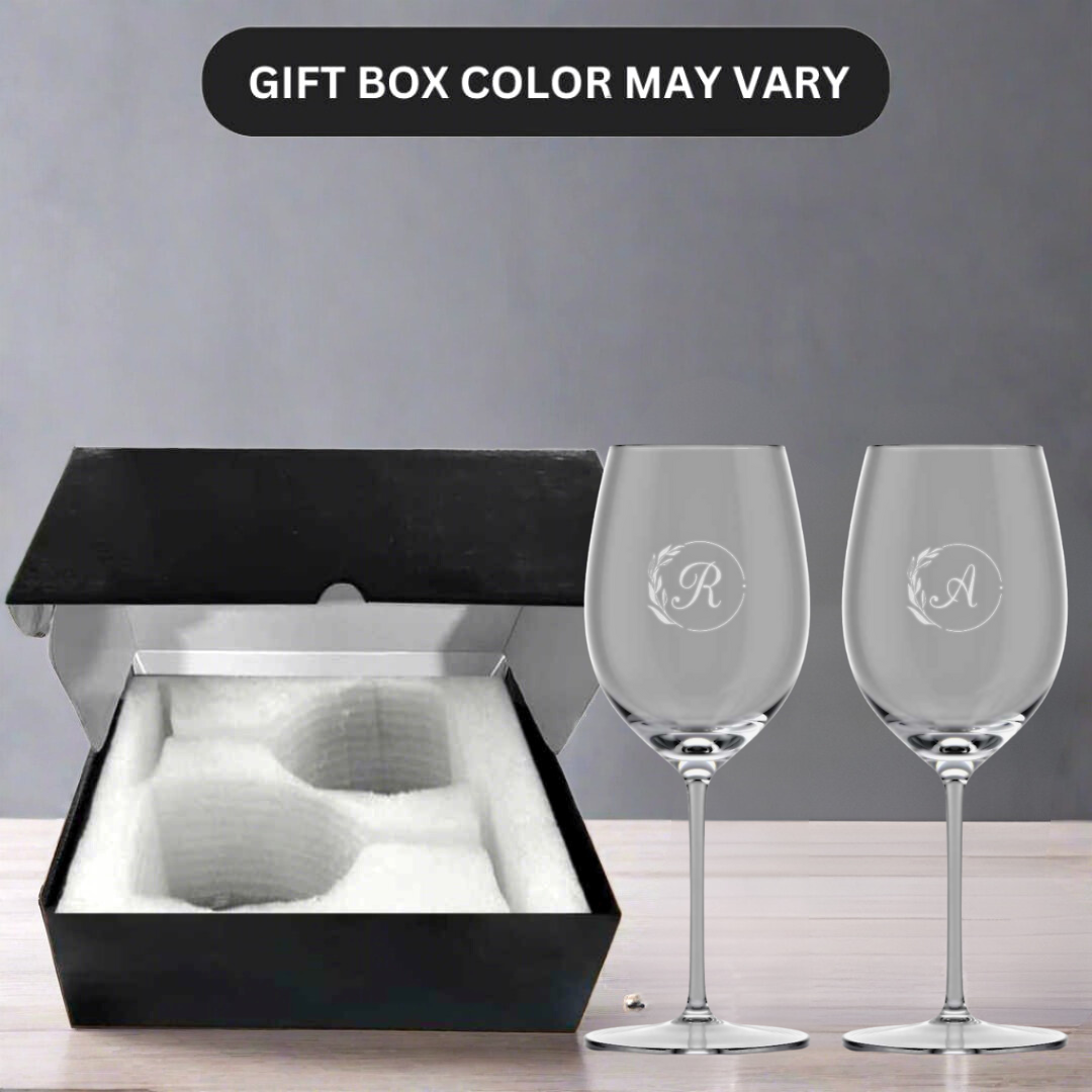 Customized Wine Glasses for Couples - Engraved Wine Glasses with Monogram