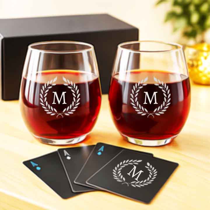 Personalized Diwali Gift Set – Premium Glassware with Custom Playing Cards