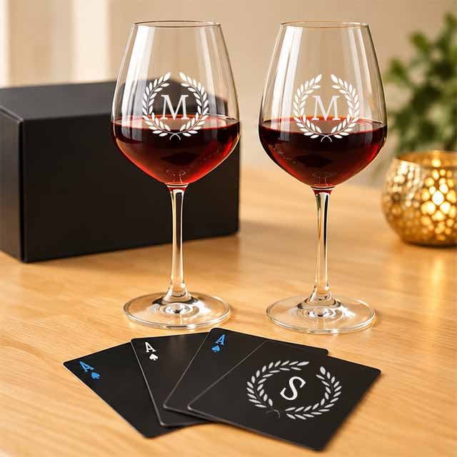 Personalized Diwali Gift Set – Premium Glassware with Custom Playing Cards