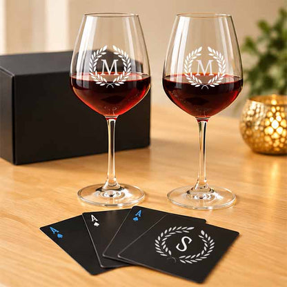 Personalized Diwali Gift Set – Premium Glassware with Custom Playing Cards