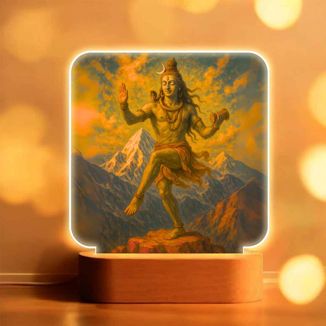 Decorative LED Shiva Light – Wooden Base Night Lamp for Sacred Spaces