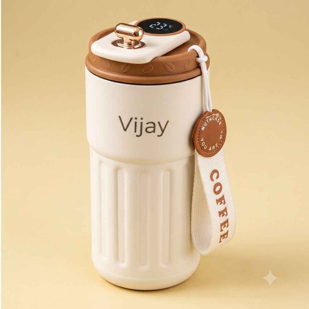 Personalised Diwali Coffee Tumbler Gift Set (500 ml) with Handcrafted Wooden Leaf Diya & Custom Diwali Gift Note