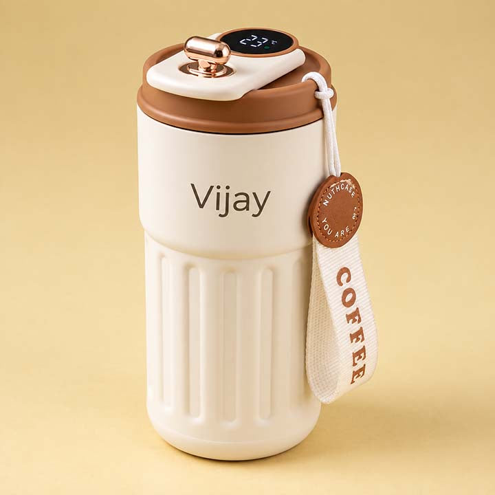 Personalised Diwali Coffee Tumbler Gift Set (500 ml) with Handcrafted Wooden Leaf Diya & Custom Diwali Gift Note