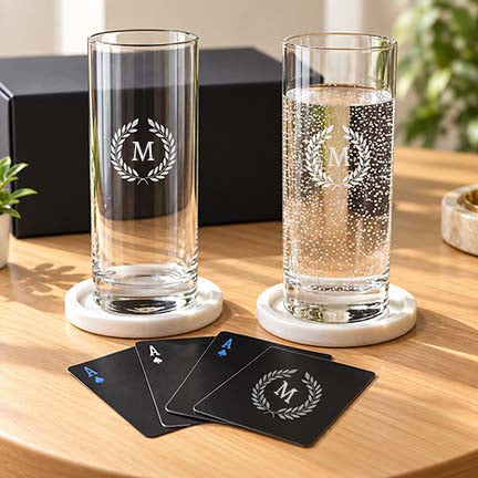 Personalized Diwali Gift Set – Premium Glassware with Custom Playing Cards