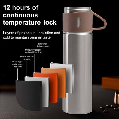 Personalised Travel Mug Thermos With 2 Cups Gift Box Set - Add Name
