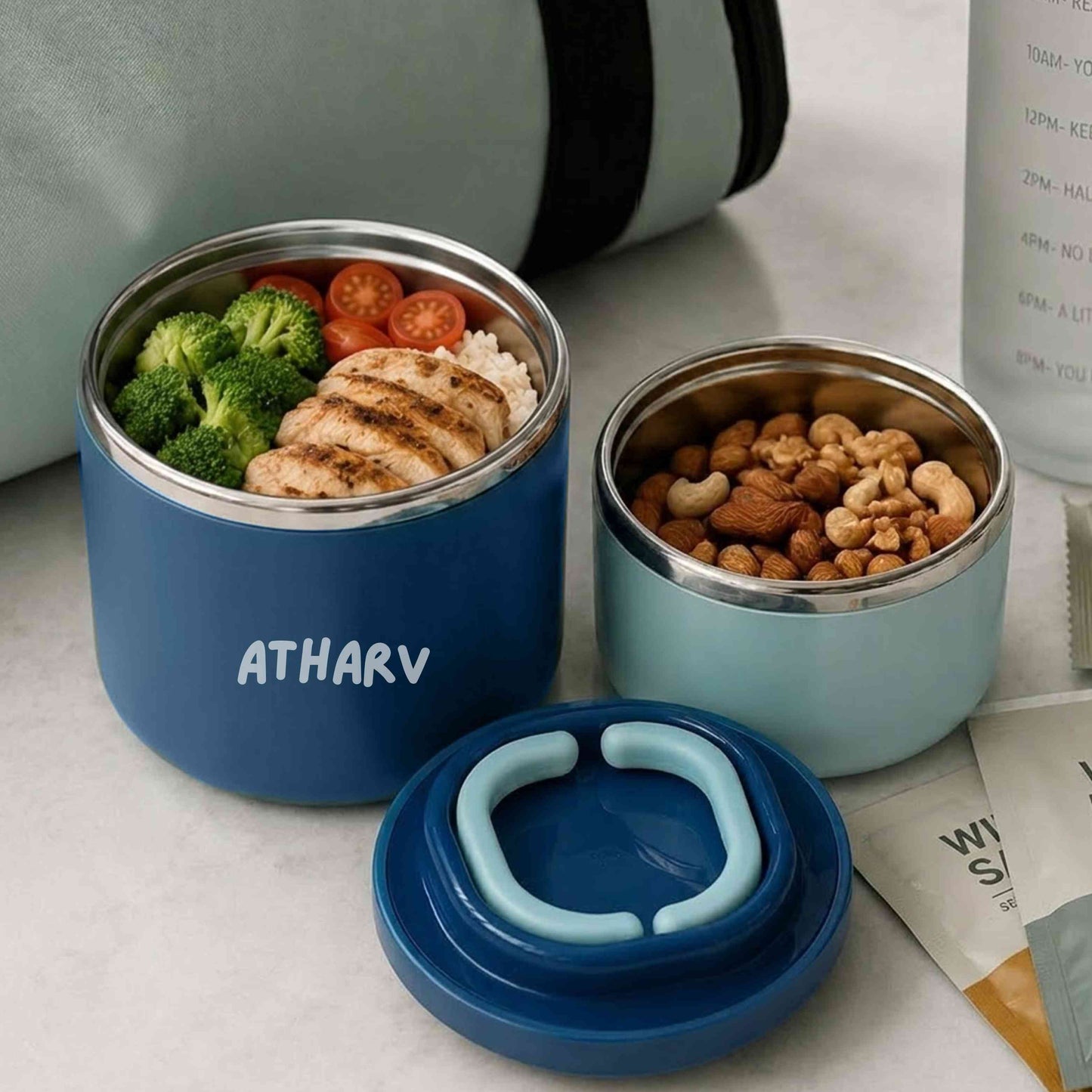 Customised Tiffin Box | 2-Layer Stainless Steel Lunch Box for Kids | BPA Free | Food Grade | Leakproof