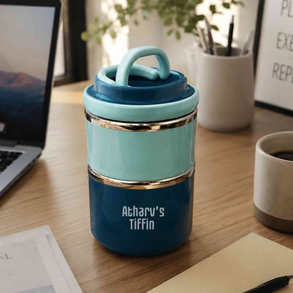 Customised Tiffin Box | 2-Layer Stainless Steel Lunch Box for Kids | BPA Free | Food Grade | Leakproof