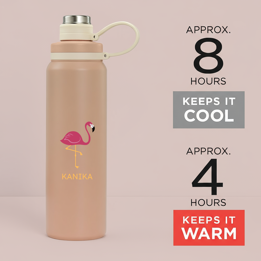 Personalized Hot and Cold Water Bottle – Premium Stainless Steel Drink Bottle Flamingo Design for Gym, Work, Home & Outdoor Adventures