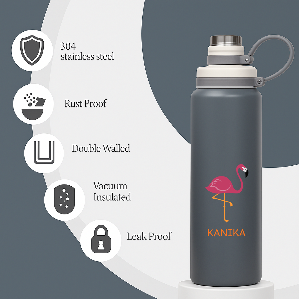 Personalized Hot and Cold Water Bottle – Premium Stainless Steel Drink Bottle Flamingo Design for Gym, Work, Home & Outdoor Adventures