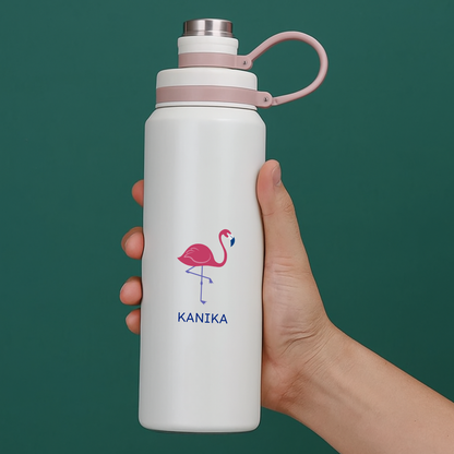 Personalized Hot and Cold Water Bottle – Premium Stainless Steel Drink Bottle Flamingo Design for Gym, Work, Home & Outdoor Adventures