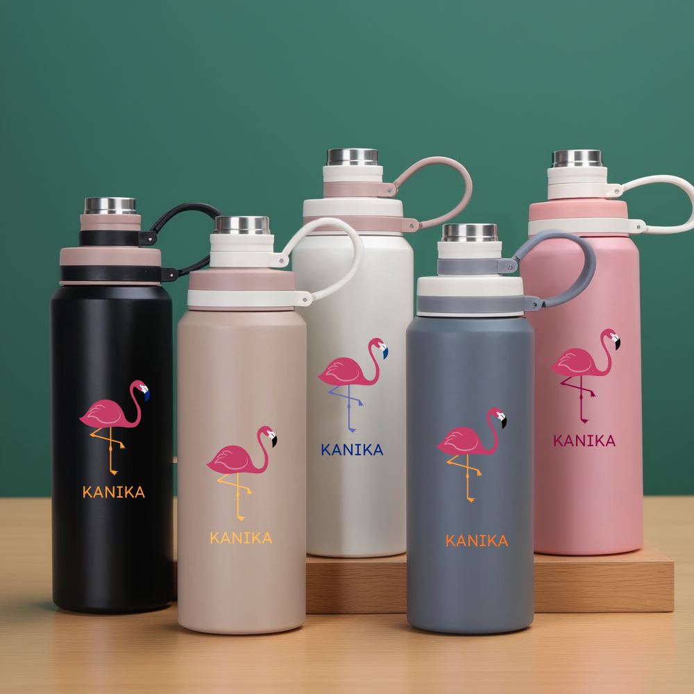 Personalized Hot and Cold Water Bottle – Premium Stainless Steel Drink Bottle Flamingo Design for Gym, Work, Home & Outdoor Adventures