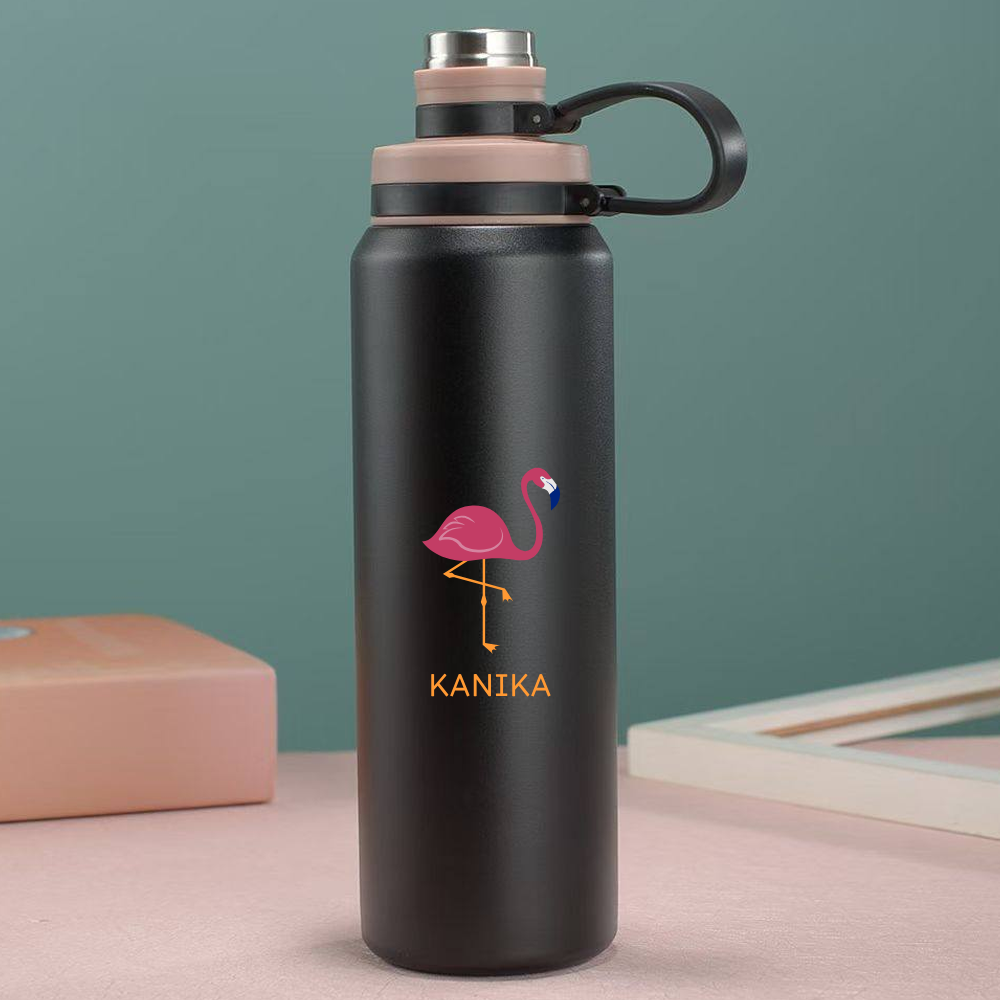 Personalized Hot and Cold Water Bottle – Premium Stainless Steel Drink Bottle Flamingo Design for Gym, Work, Home & Outdoor Adventures