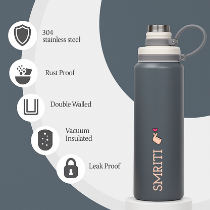 Personalized Stainless Steel Hot and Cold Water Bottle – 800ml Leakproof Thermos Drink Bottle for Gym, Office & Outdoor Use