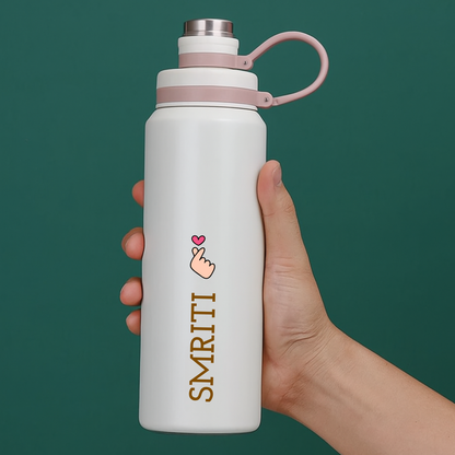 Personalized Stainless Steel Hot and Cold Water Bottle – 800ml Leakproof Thermos Drink Bottle for Gym, Office & Outdoor Use