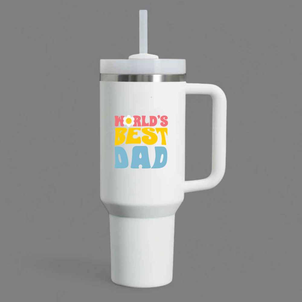 Father’s Day Insulated Tumbler for Dad, 1200ml Coffee Mug with Lid Straw - World's Best Dad