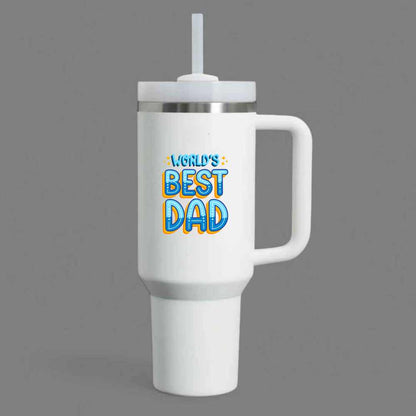 Father’s Day Insulated Tumbler for Dad, 1200ml Coffee Mug with Lid Straw - World's Best Dad