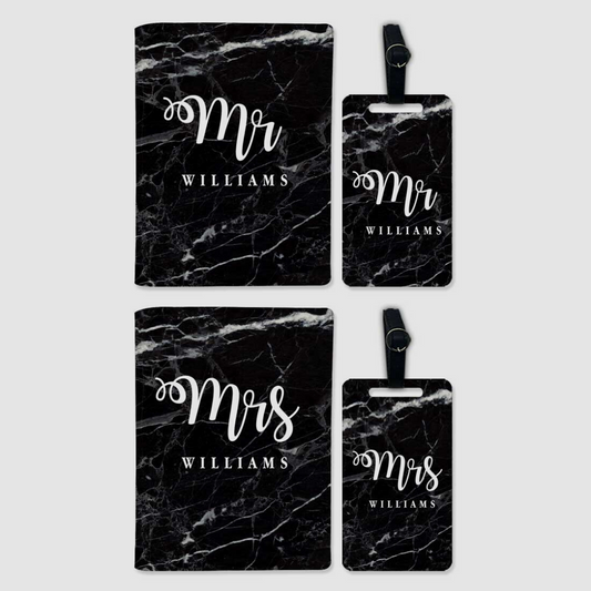 Couple Passport Holder Luggage Tag Gift Box- Mr Mrs Passport Sleeve and Bag Tag Set