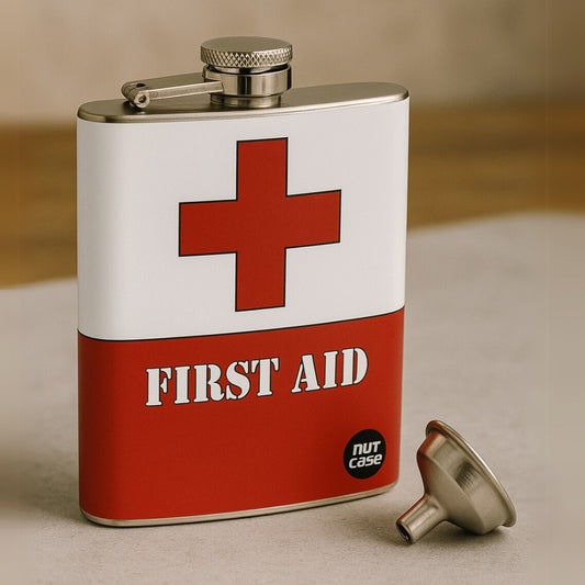 Hip Flask  -  First Aid (White & Red)