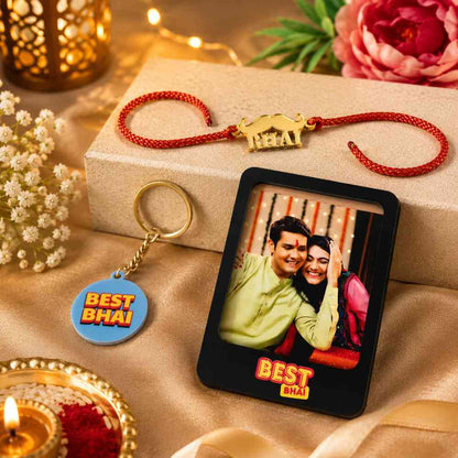 Perfect Gifts of Raksha Bandhan for Brother – Rakhi Gift Set with Photo Magnet, Keychain & Chocolates