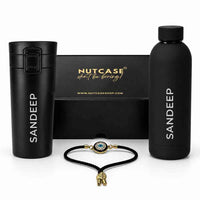 Evil Eye Rakhi Gift Set with Personalized Double Insulated bottle And Coffee Tumbler