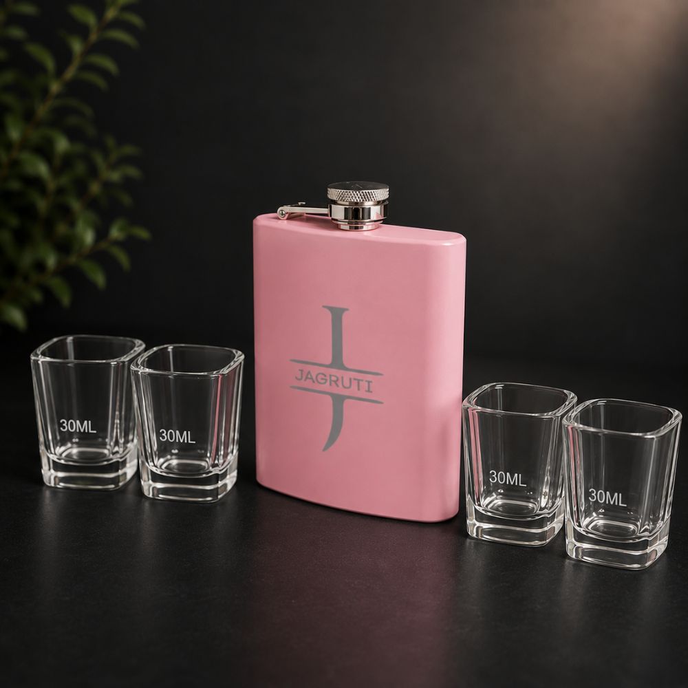 Stainless Steel Alcohol Flask for Women - Personalized 8oz Pink Hip Flask