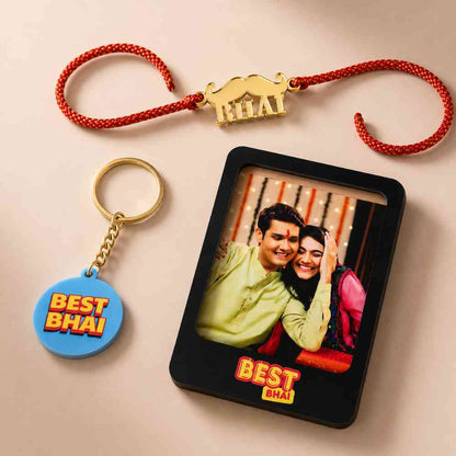 Perfect Gifts of Raksha Bandhan for Brother – Rakhi Gift Set with Photo Magnet, Keychain & Chocolates