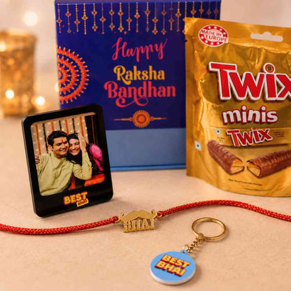 Perfect Gifts of Raksha Bandhan for Brother – Rakhi Gift Set with Photo Magnet, Keychain & Chocolates