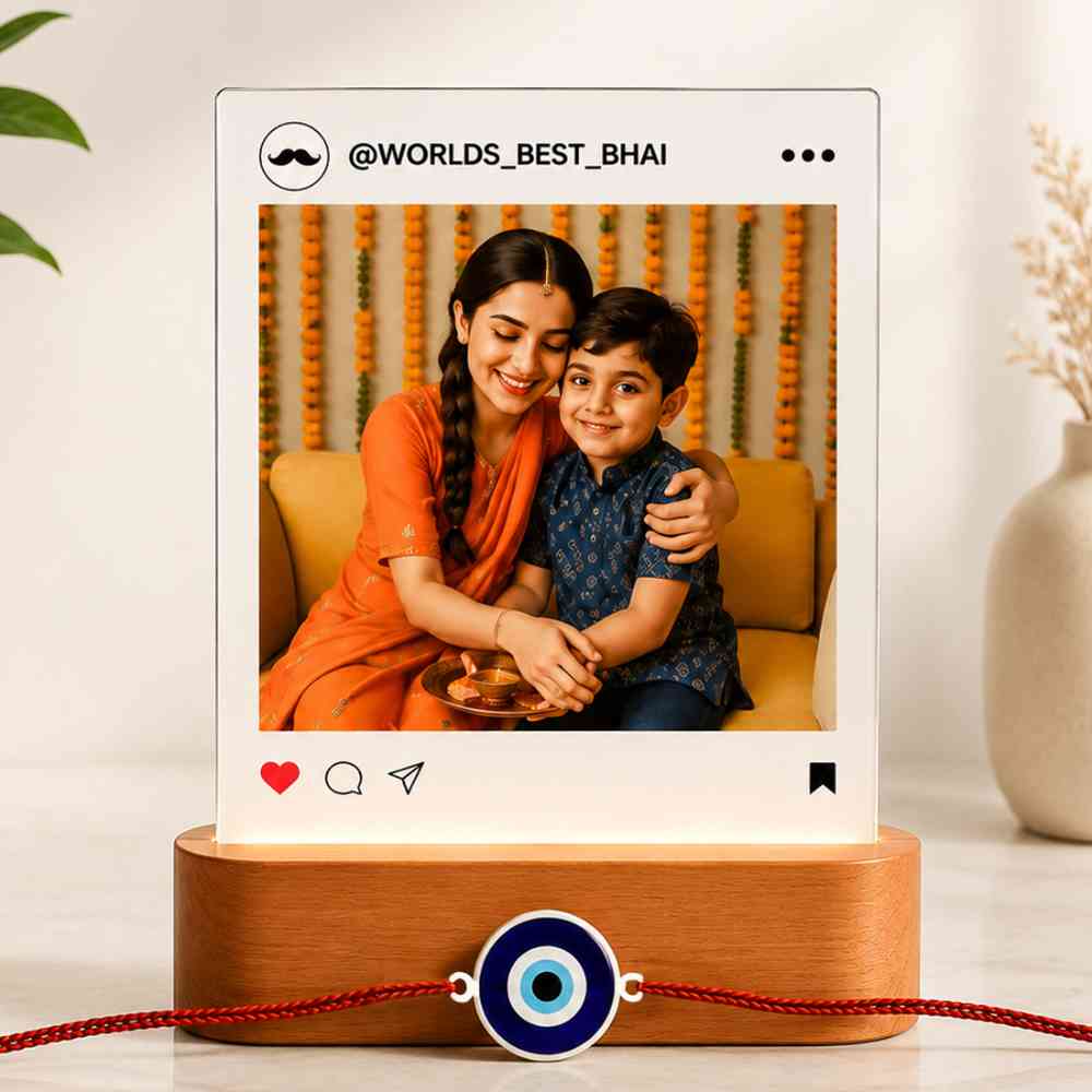 Custom Rakhi Gift Set for Brother – LED Photo Lamp & Super Bro / Photo Rakhi