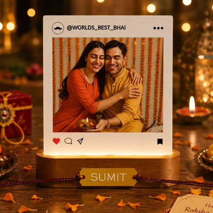 Custom Rakhi Gift Set for Brother – LED Photo Lamp & Super Bro / Photo Rakhi