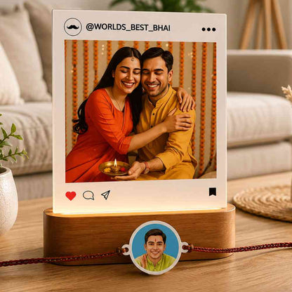 Custom Rakhi Gift Set for Brother – LED Photo Lamp & Super Bro / Photo Rakhi