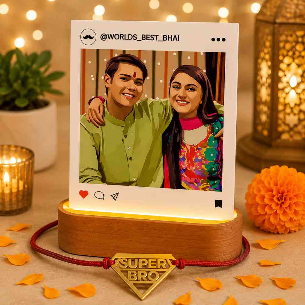 Custom Rakhi Gift Set for Brother – LED Photo Lamp & Super Bro / Photo Rakhi