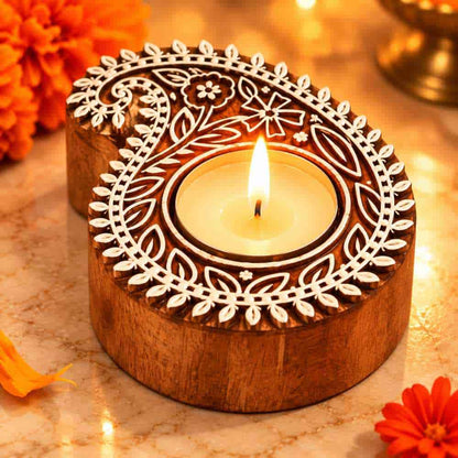 Premium Diwali Gift Set – Wooden Bat Tray, Cutlery Holder & Decorative Diya Candle