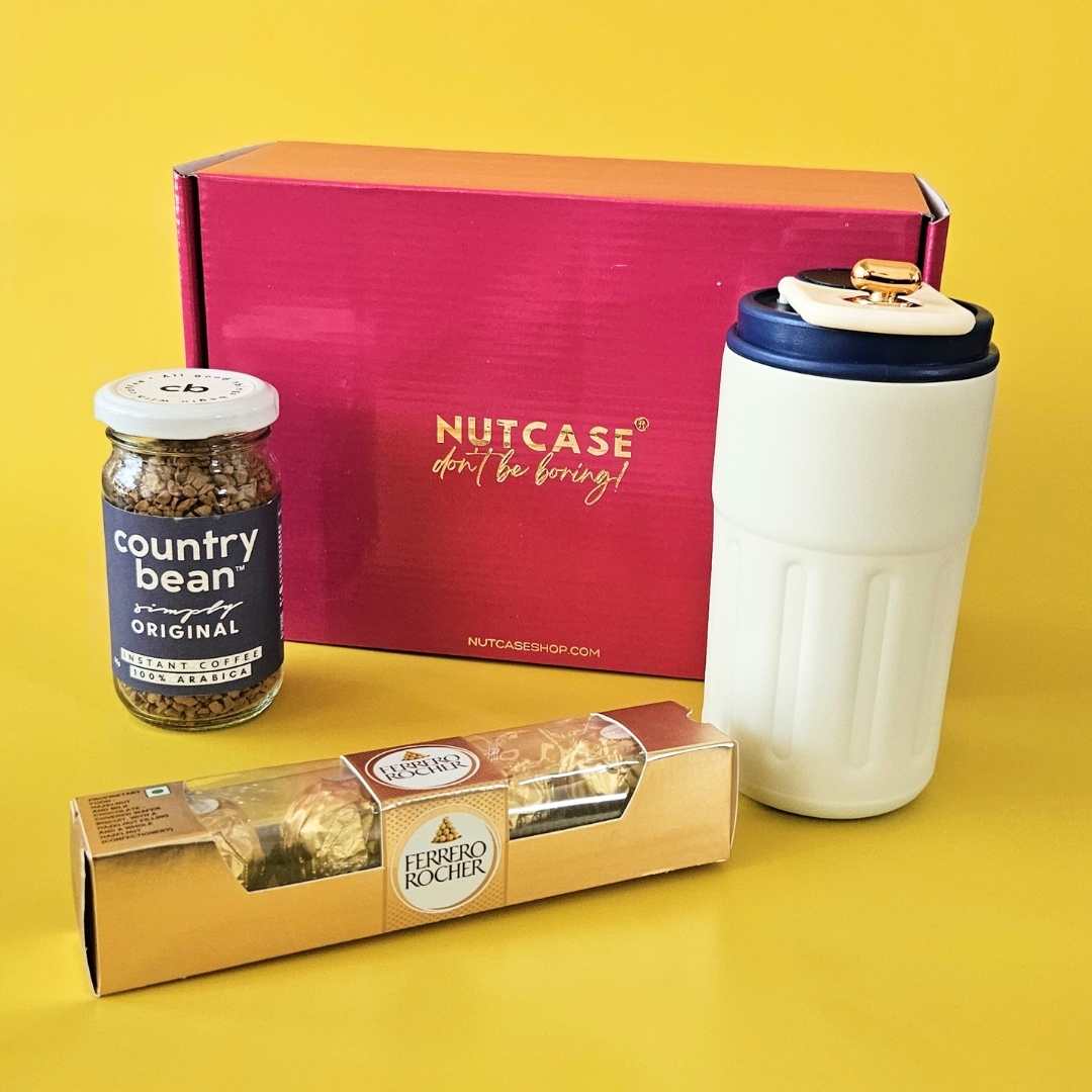 Mother’s Day Gift Box – Custom Temperature Controled Coffee Tumbler, 100% Arabica Coffee & Ferrero Rocher Chocolates