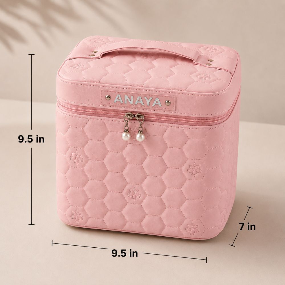 Personalized Makeup Organizer Bag Vanity Kit with Mirror & Name Print | Custom Gift for Women