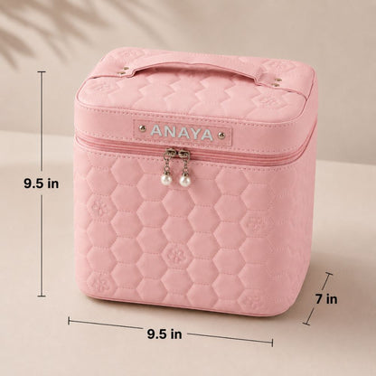 Personalized Makeup Organizer Bag Vanity Kit with Mirror & Name Print | Custom Gift for Women