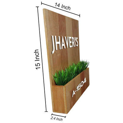 Wooden Name Plates for Home with Planter-3D Raised Fonts & Artificial Greens Included