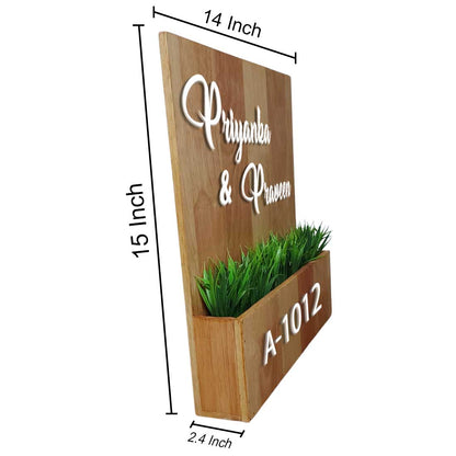 Customized Wooden Name Plates with Planter Artificial Greens Included-3D Raised Fonts