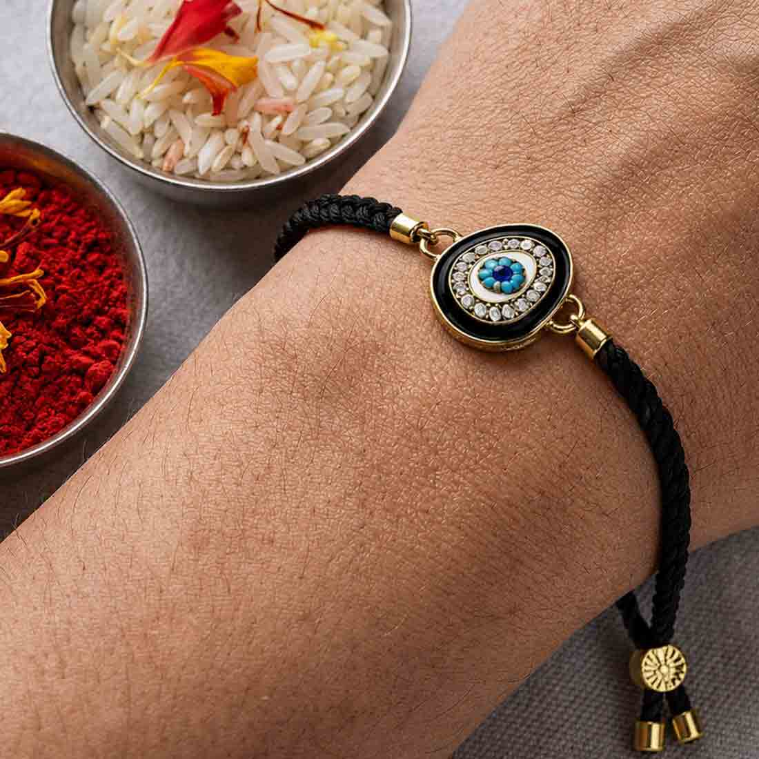 Evil Eye Rakhi Gift Set with Personalized Double Insulated bottle And Coffee Tumbler