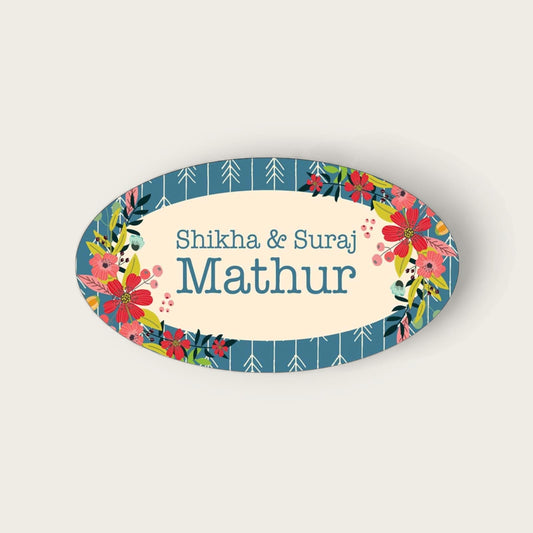 Personalized Oval Name Plate for Flats Bungalows Villas - Floral Vibes