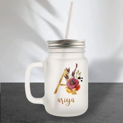 Floral Monogram Mason Jar Cocktail Glass 